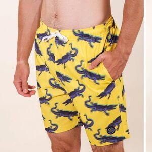 BROOKLYN Cloth Men's Yellow Neon Crocodile 7" Swim Short, size M